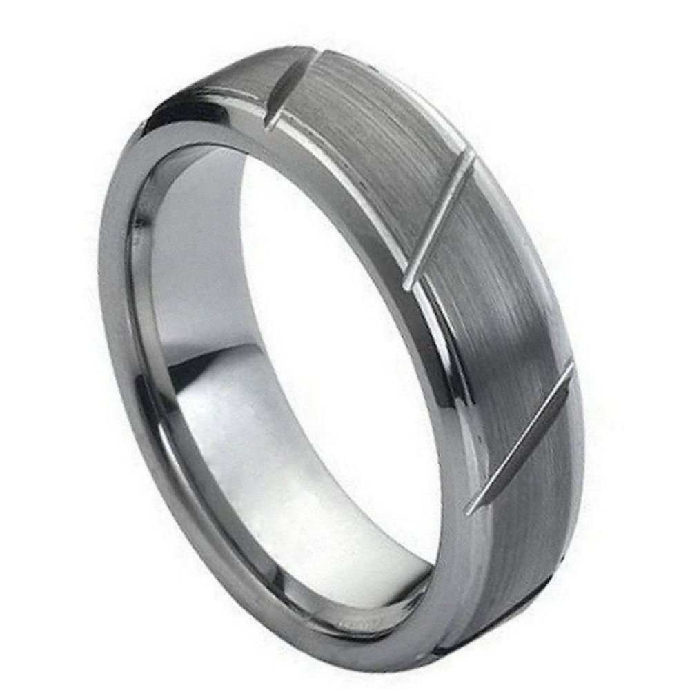 Tungsten Wedding Band Ring Multiple Diagonal Groove